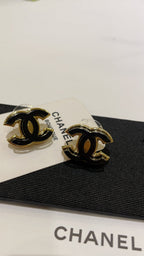 Black Enamel CC Logo Stud Earrings