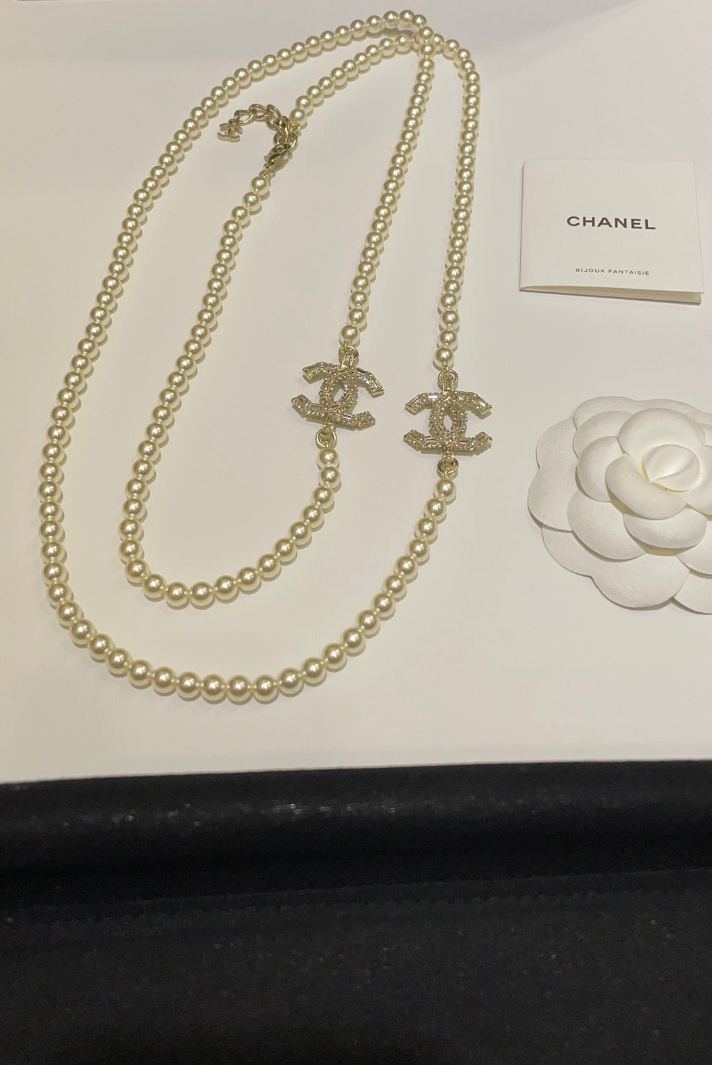 Long Pearl CC Logo Necklace