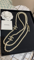 Long Pearl CC Logo Necklace