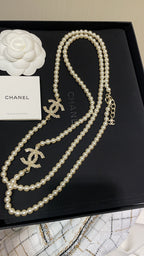 Long Pearl CC Logo Necklace