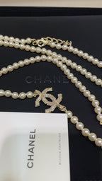 Long Pearl CC Logo Necklace