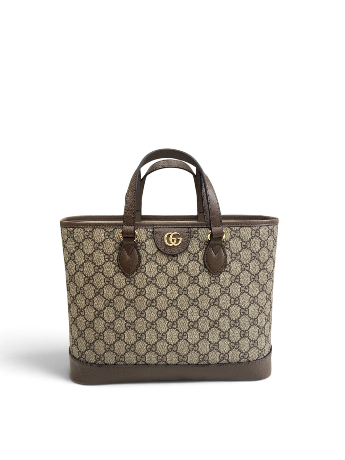 SWORD LUXURY Ophidia monogram kanvas tote çanta, deri detaylı, çift saplı ve ikonik altın tonlu GG logolu tasarım.