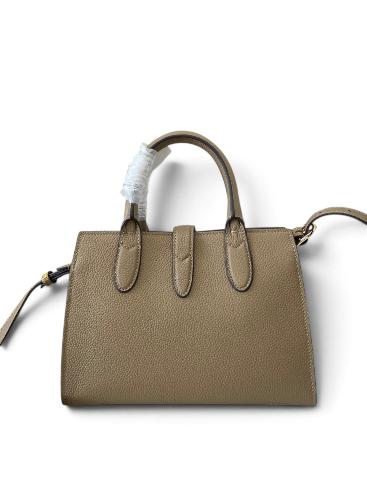 SWORD LUXURY Jackie mini tote çanta, bej dokulu vegan deri, altın tonlu donanım ve çıkarılabilir omuz askısı ile.