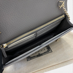 SWORD LUXURY Blondie Mini Bag gri deri iç bölmeleri ve kart yuvaları ile açık görünüm
