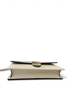 SWORD LUXURY Blondie Mini Bag, krem rengi dokulu deri, altın GG logolu ve zincir askılı şık tasarım.