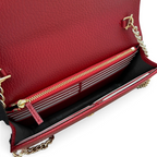 SWORD LUXURY Blondie Mini Bag, kırmızı dokulu deri iç detayları, altın fermuarlı bölme ve kart yuvaları ile.