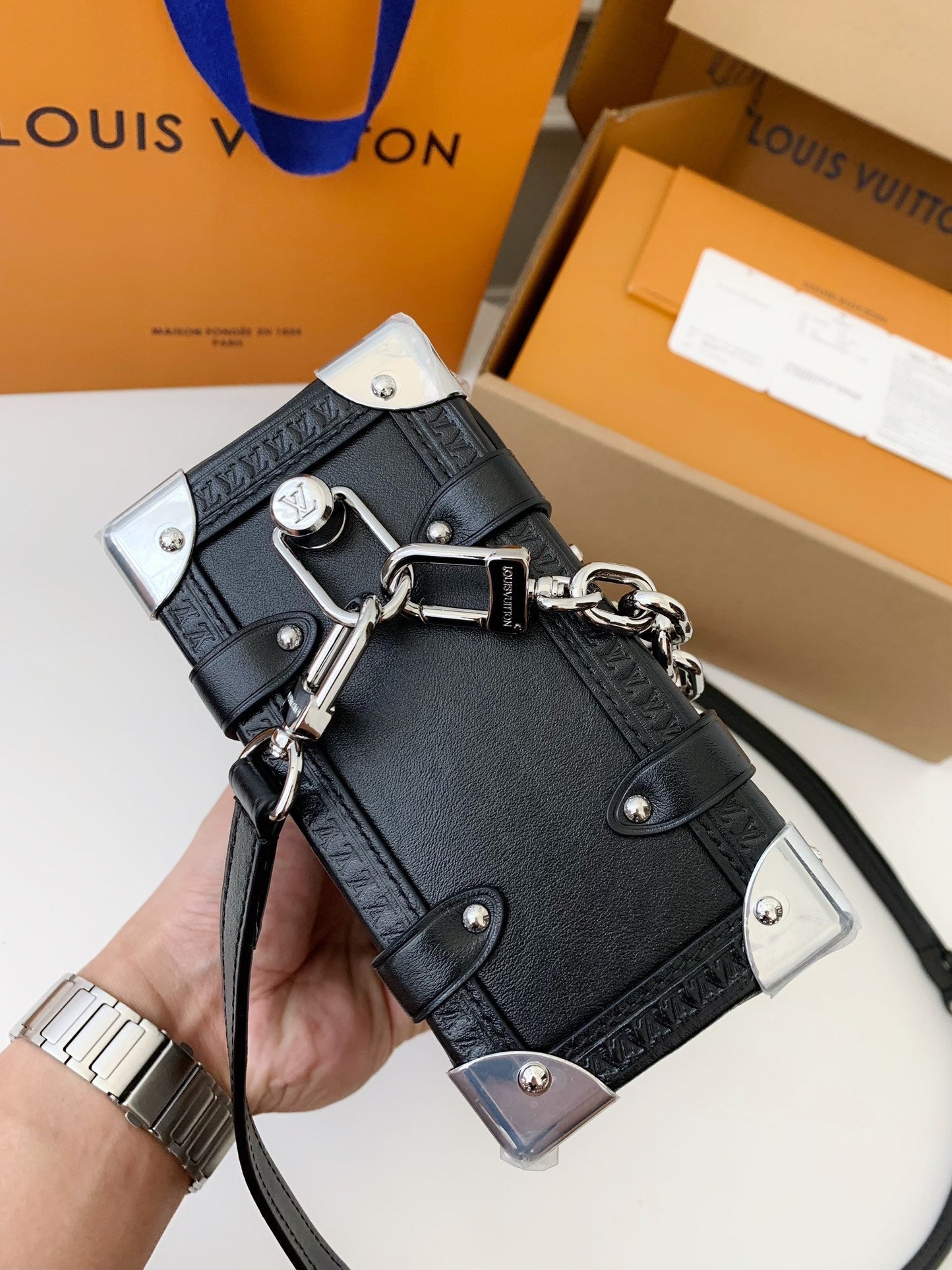 Side Trunk Calfskin Leather Bag