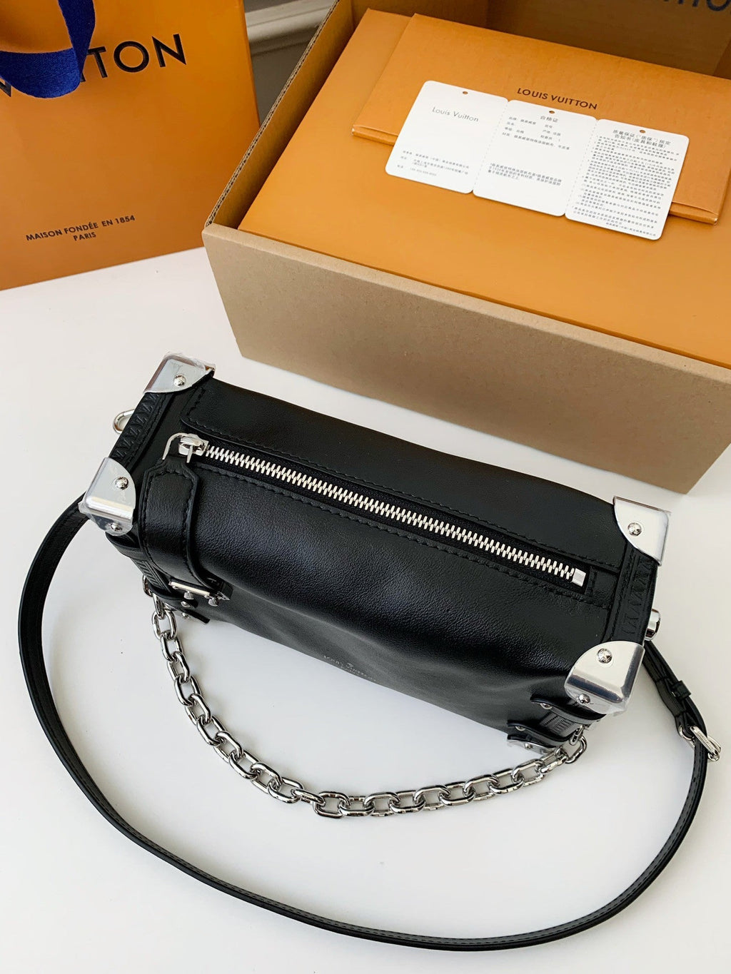 Side Trunk Calfskin Leather Bag