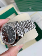 Datejust Style Watch – Black Dial, Fluted Bezel, 41mm Stainless Steel