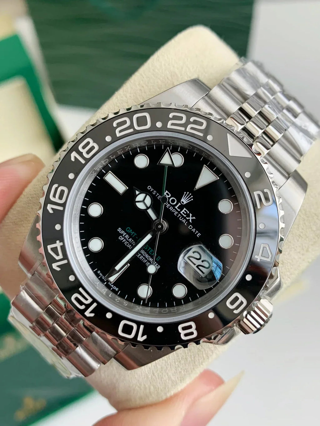GMT-Master II Style Watch – Stainless Steel, Black Dial, 40mm