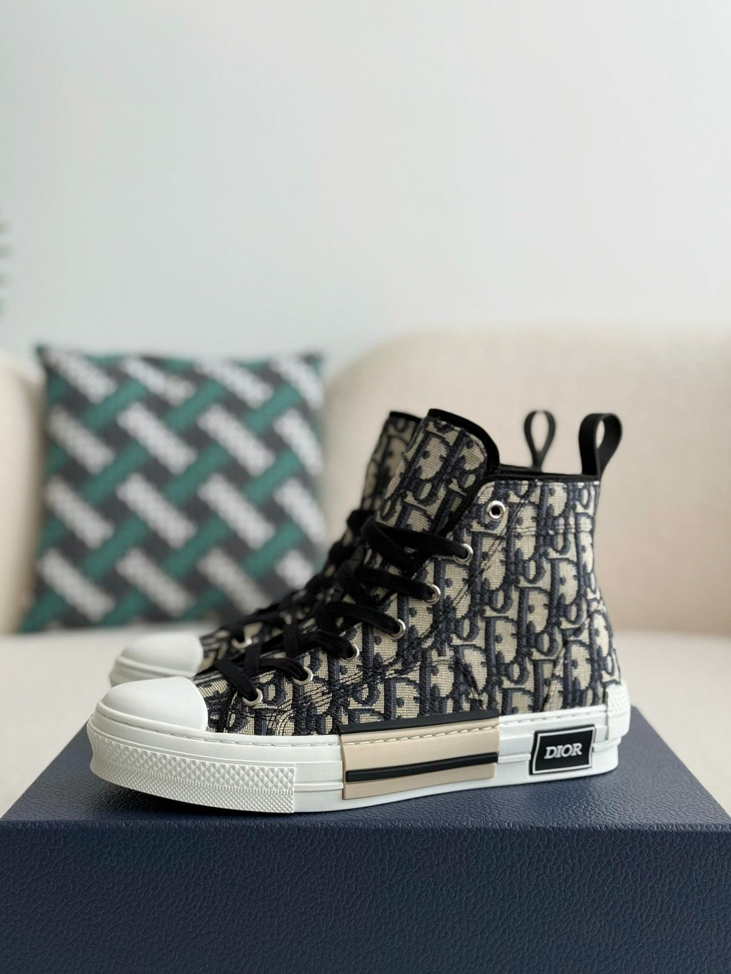 B23 Oblique High-Top Sneaker – Beige Monogram Canvas