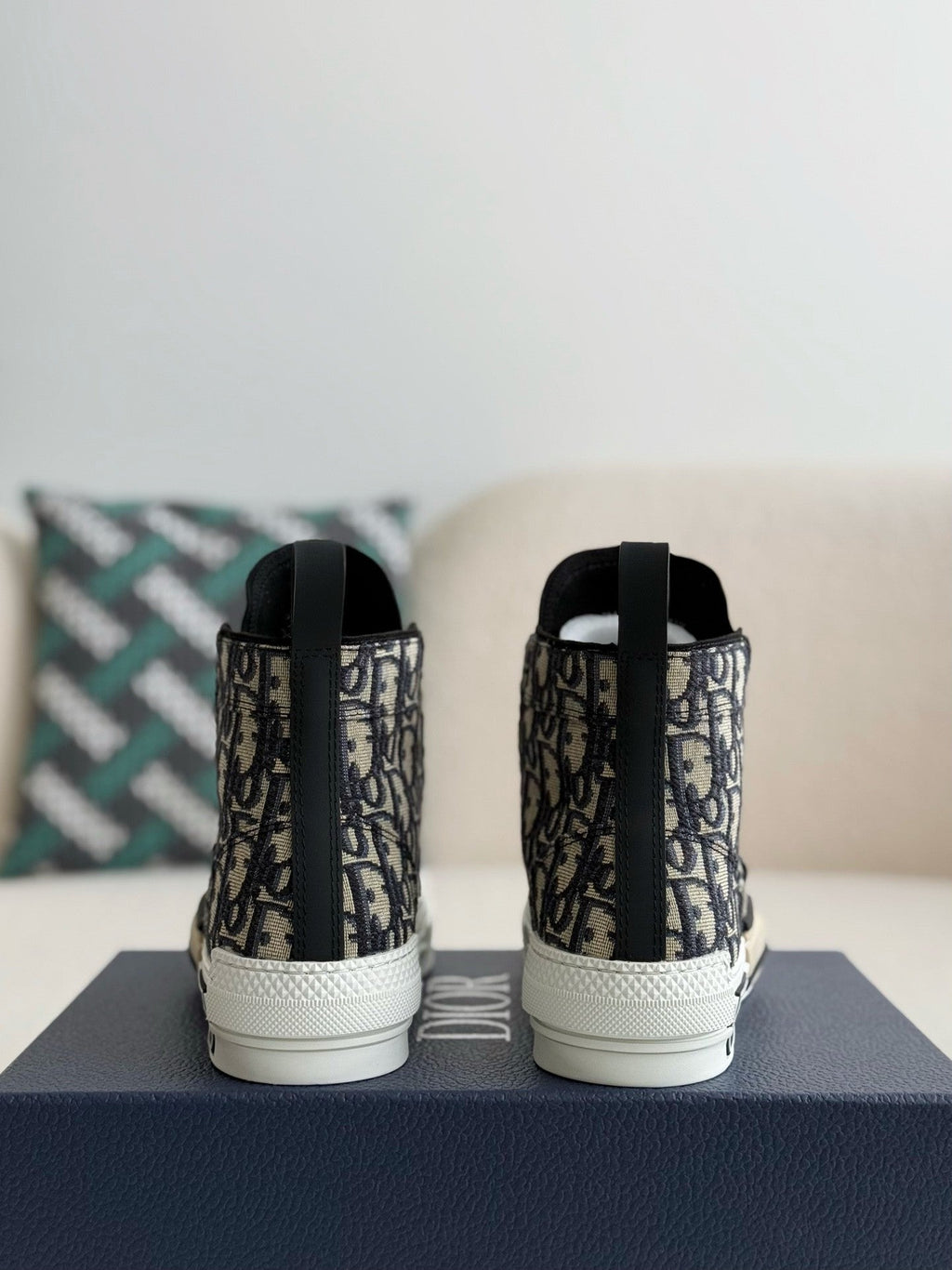 B23 Oblique High-Top Sneaker – Beige Monogram Canvas