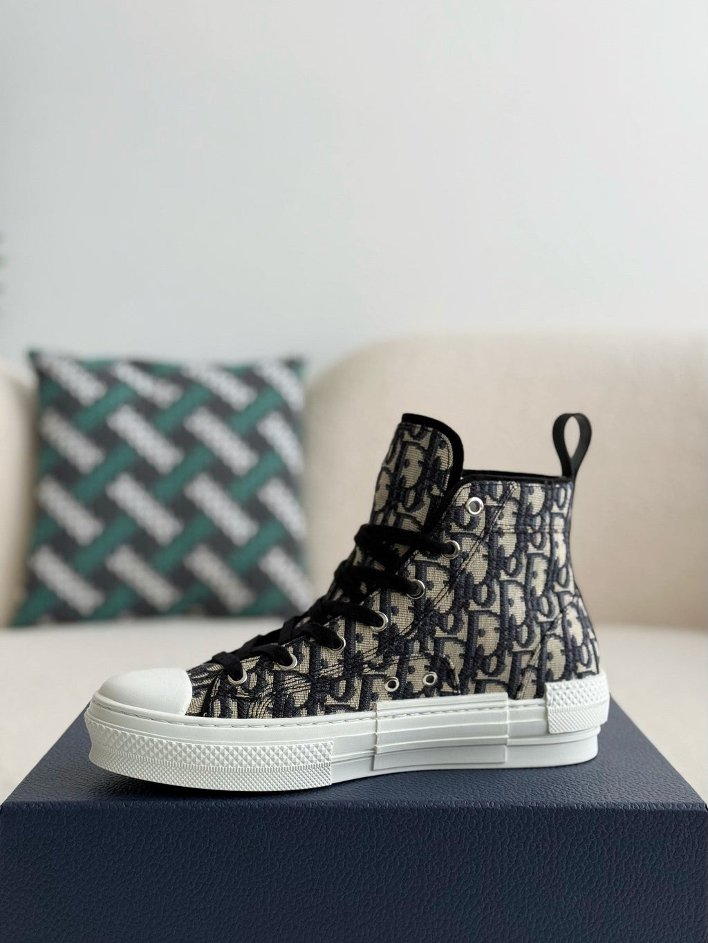 B23 Oblique High-Top Sneaker – Beige Monogram Canvas