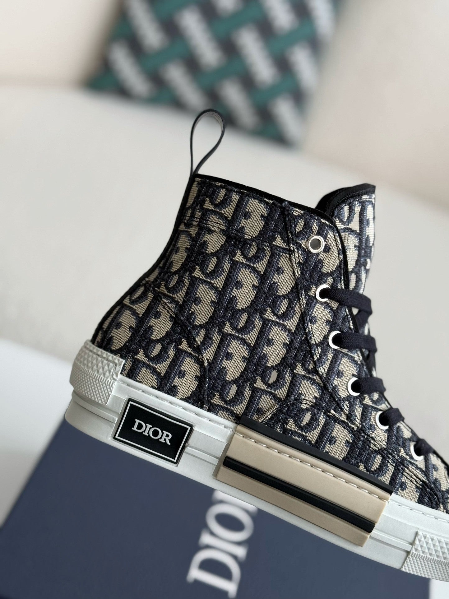 B23 Oblique High-Top Sneaker – Beige Monogram Canvas