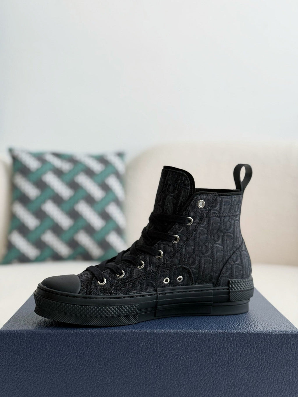 Dior B23 Oblique High-Top Sneaker – Black Logo Print Canvas