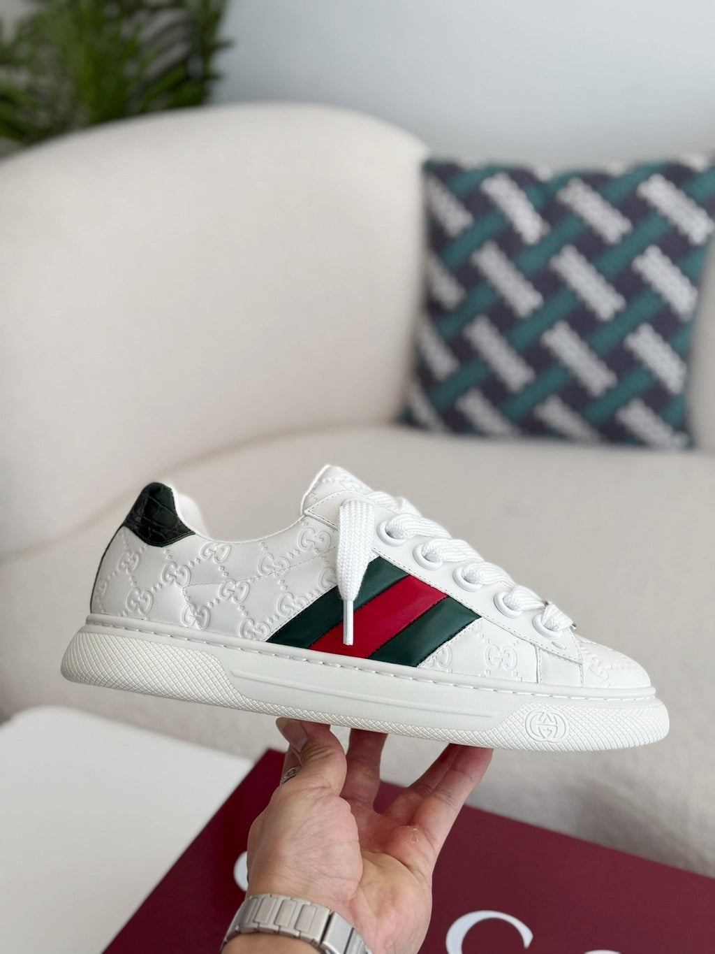 Embossed GG Leather Casual Sneakers
