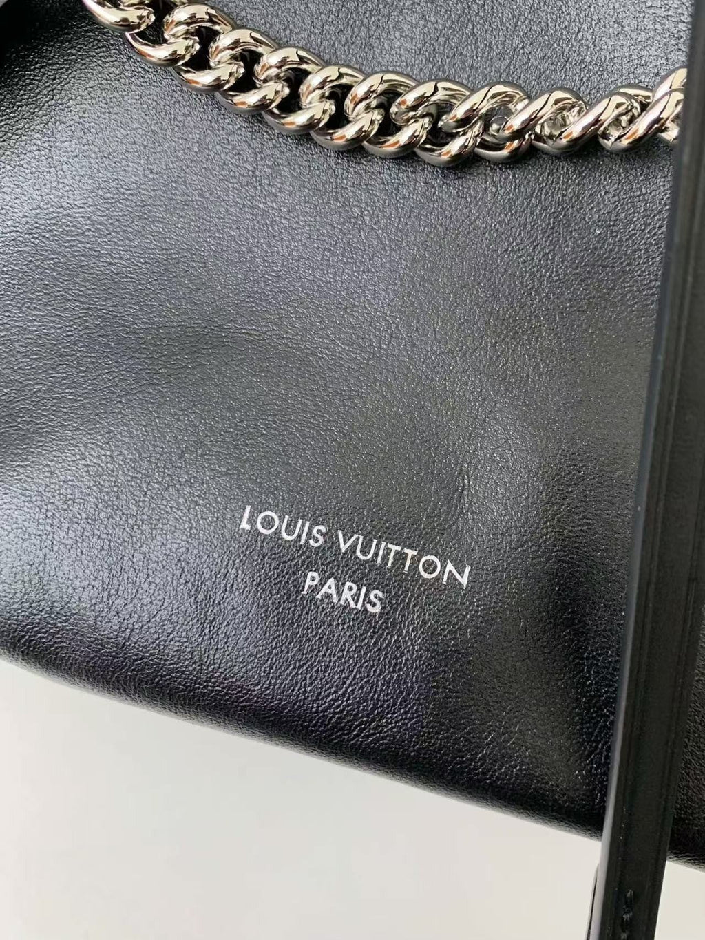 Black Leather Carryall Handbag with Chain Detail