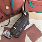 Wine Black Leather & Canvas Crossbody Bag