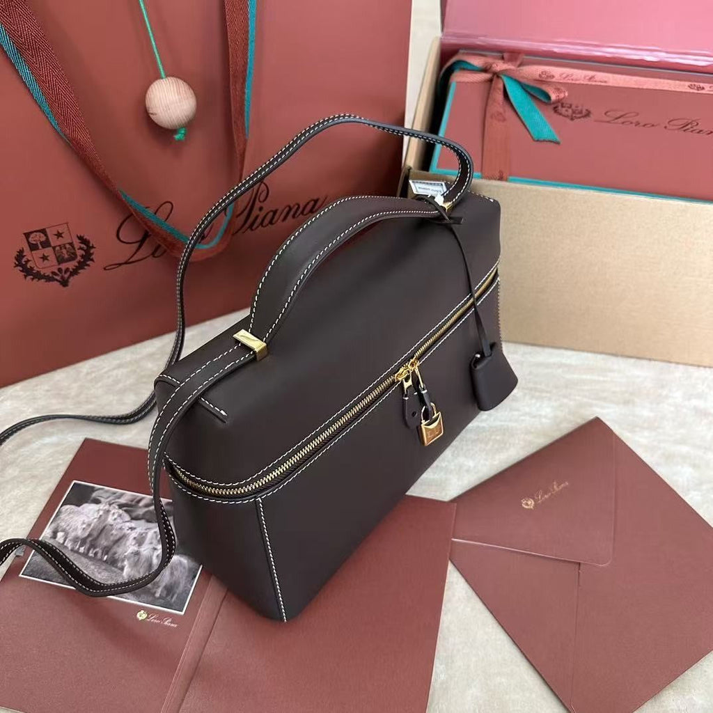 Wine Black Leather & Canvas Crossbody Bag