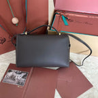Wine Black Leather & Canvas Crossbody Bag