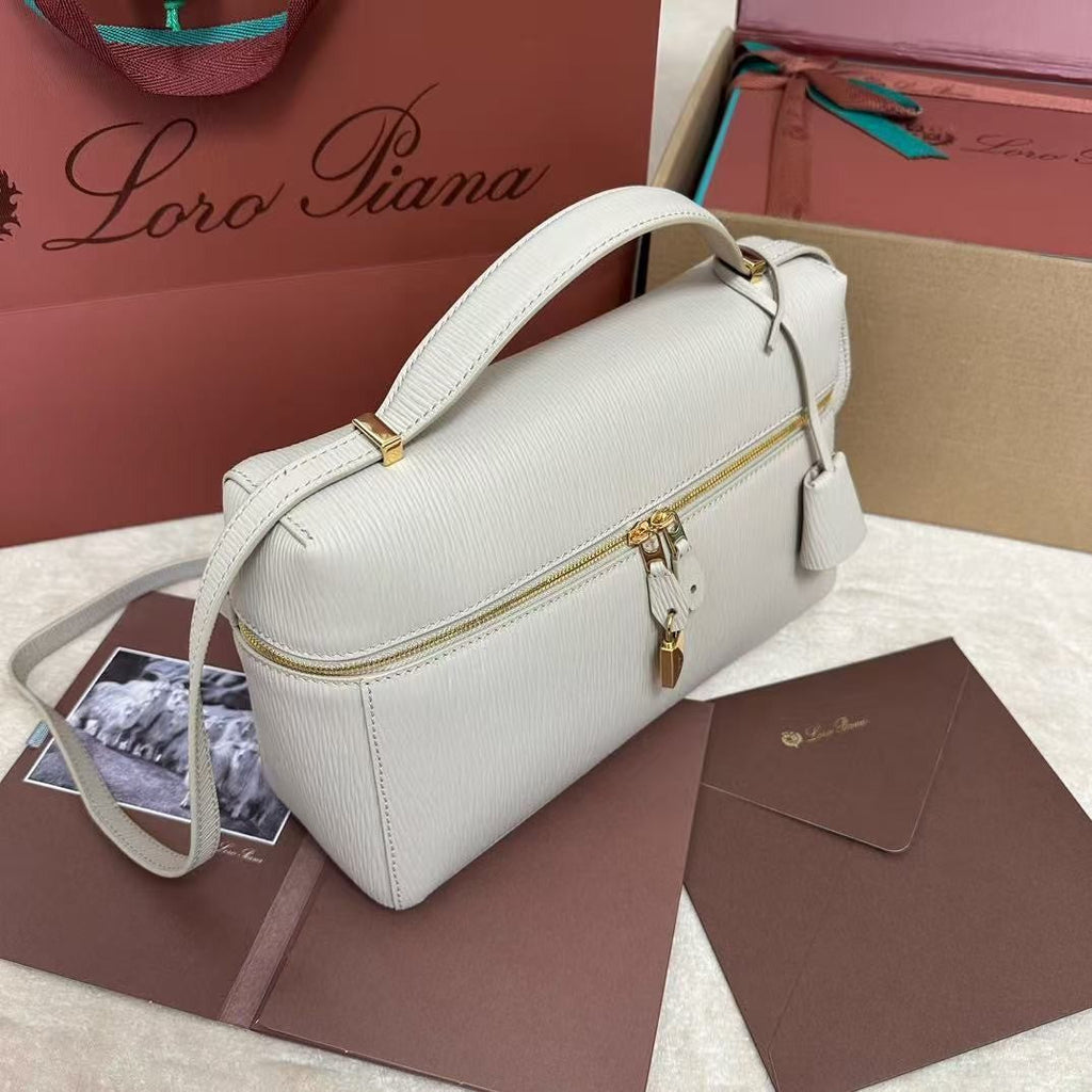 Wine White Leather & Canvas Crossbody Bag