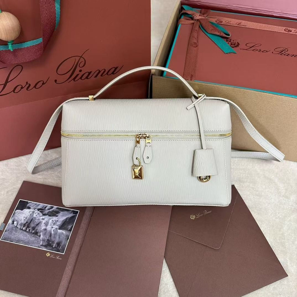 Wine White Leather & Canvas Crossbody Bag