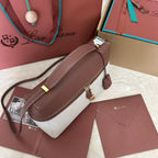 Wine Red Leather & Canvas Crossbody Bag
