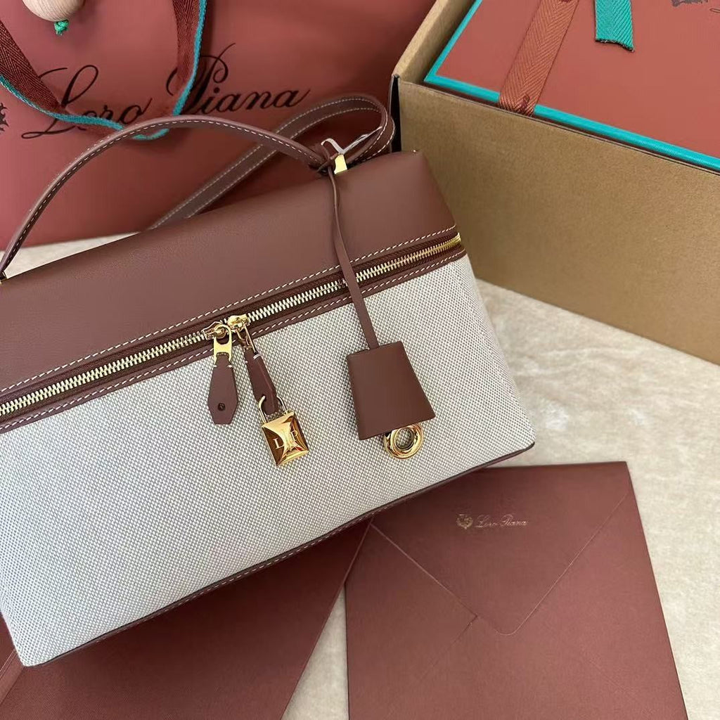 Wine Red Leather & Canvas Crossbody Bag