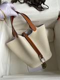 Picotin Lock 18 Togo Leather Bucket Bag – Cream & Gold Brown