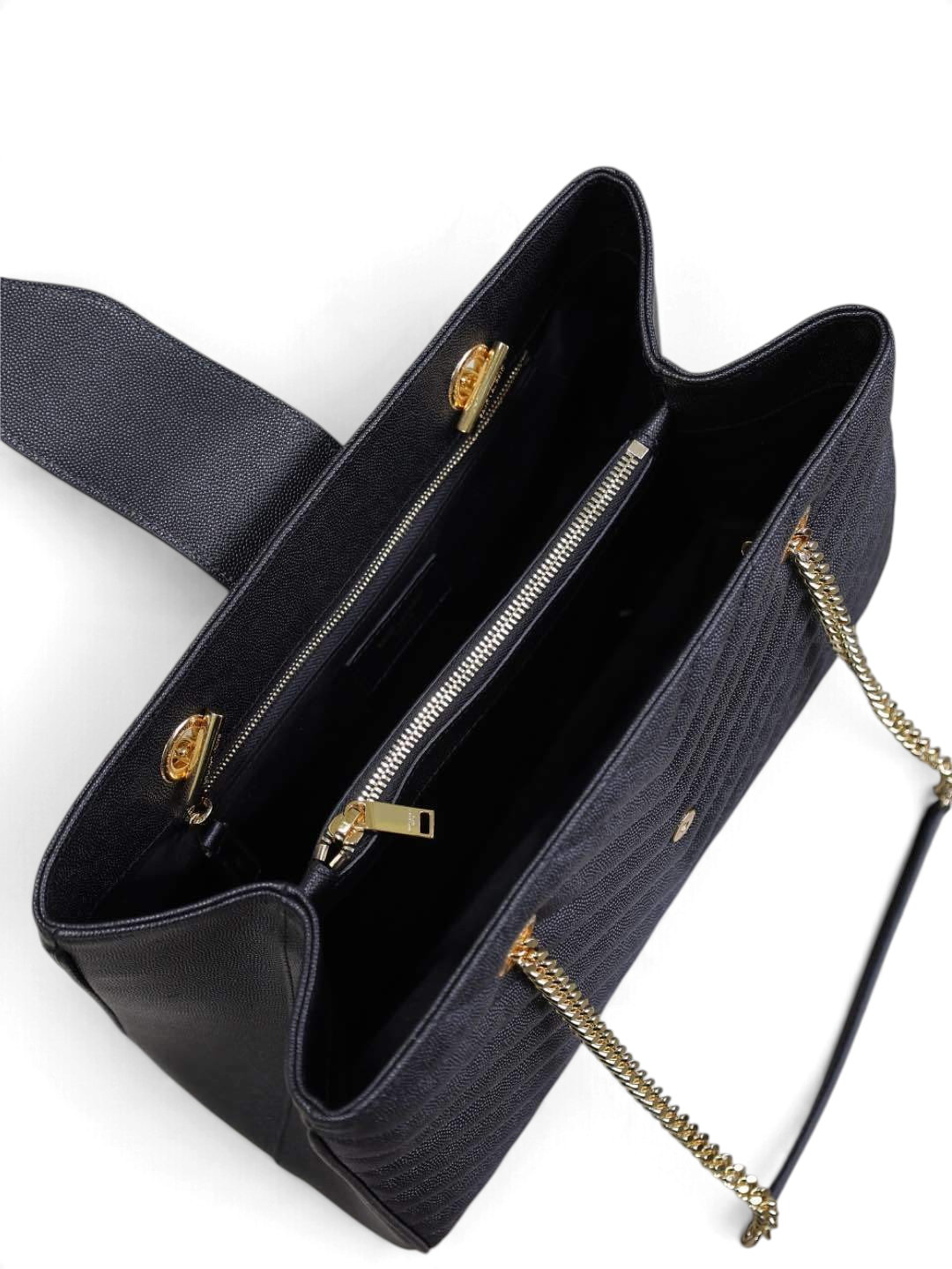 SWORD LUXURY siyah dokulu deri omuz çantası, altın rengi zincir askılı ve geniş iç bölmeli şık tasarım.