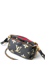 SWORD LUXURY siyah ve krem renkli, altın zincir detaylı Louis Vuitton Monogram Empreinte deri Multi Pochette çanta
