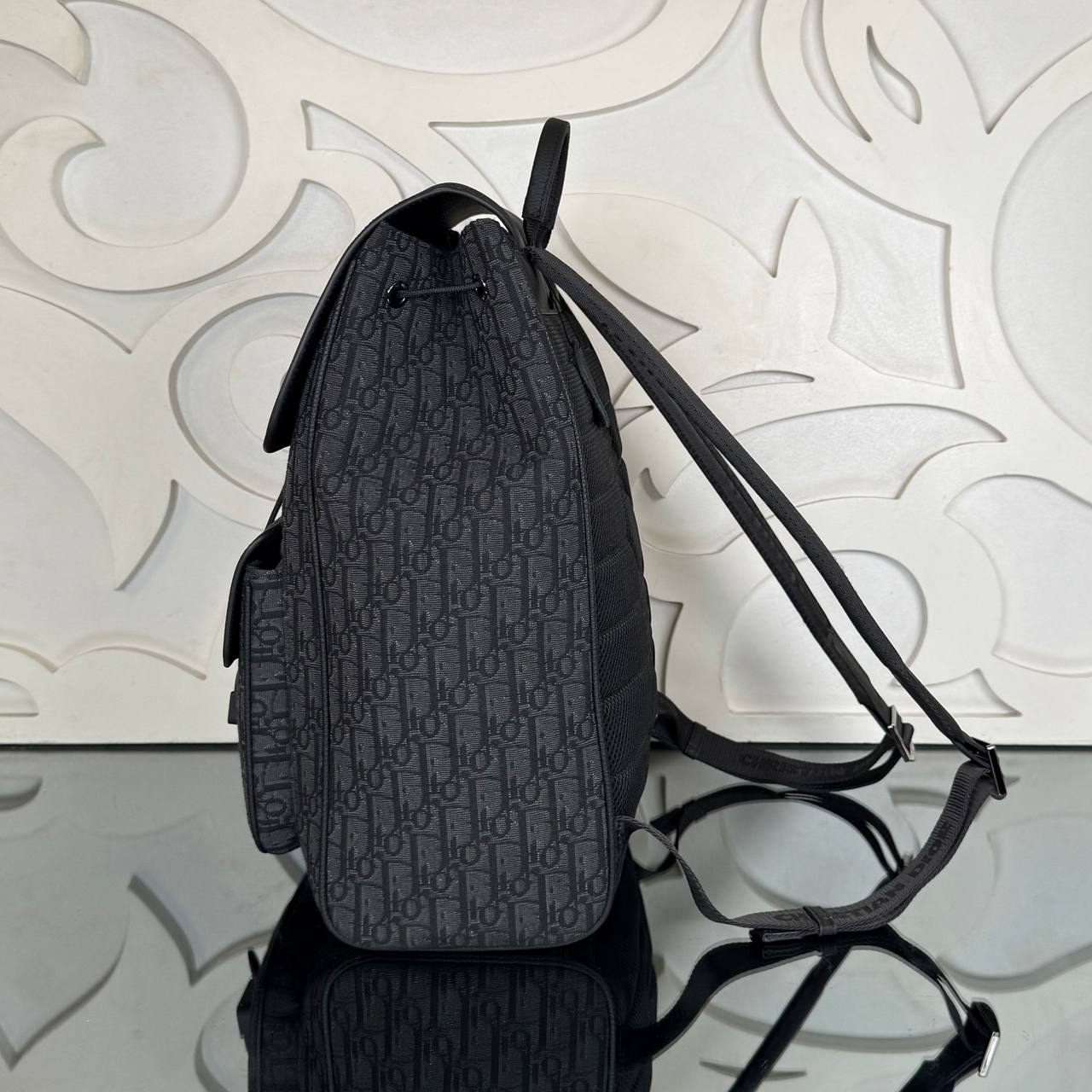 Saddle Backpack with Flap in Oblique Jacquard Backpack