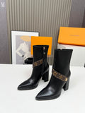 Monogram Chain Detail Knit & Leather Mid-Calf Boots