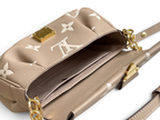 SWORD LUXURY Louis Vuitton Favorite çanta, bej ve siyah bicolour Monogram Empreinte deri, altın zincir detaylı.