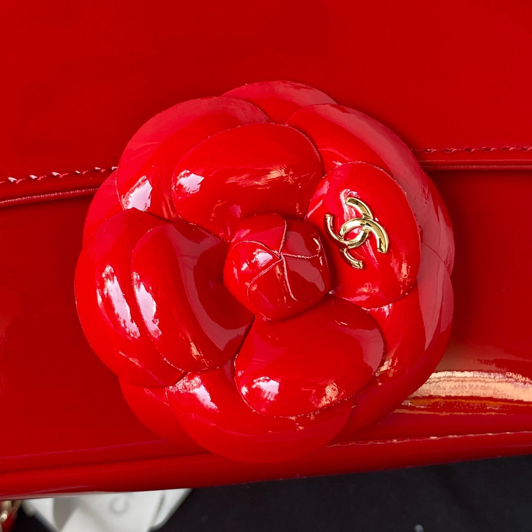 Camellia Patent Flap Bag