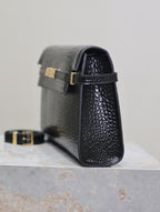 Crocodile-Embossed Leather Chain Bag