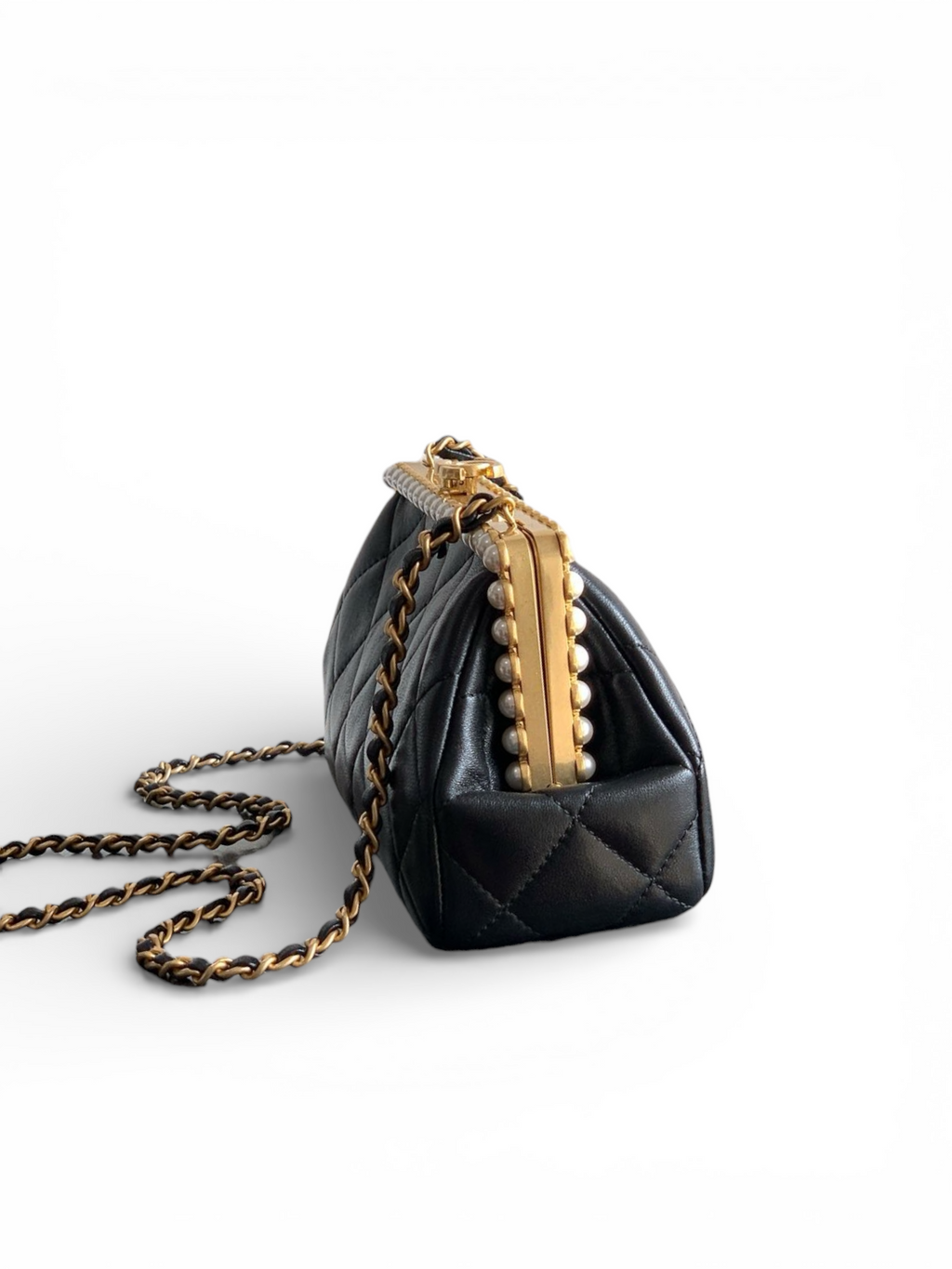 Pearl-Trim Quilted Evening Bag