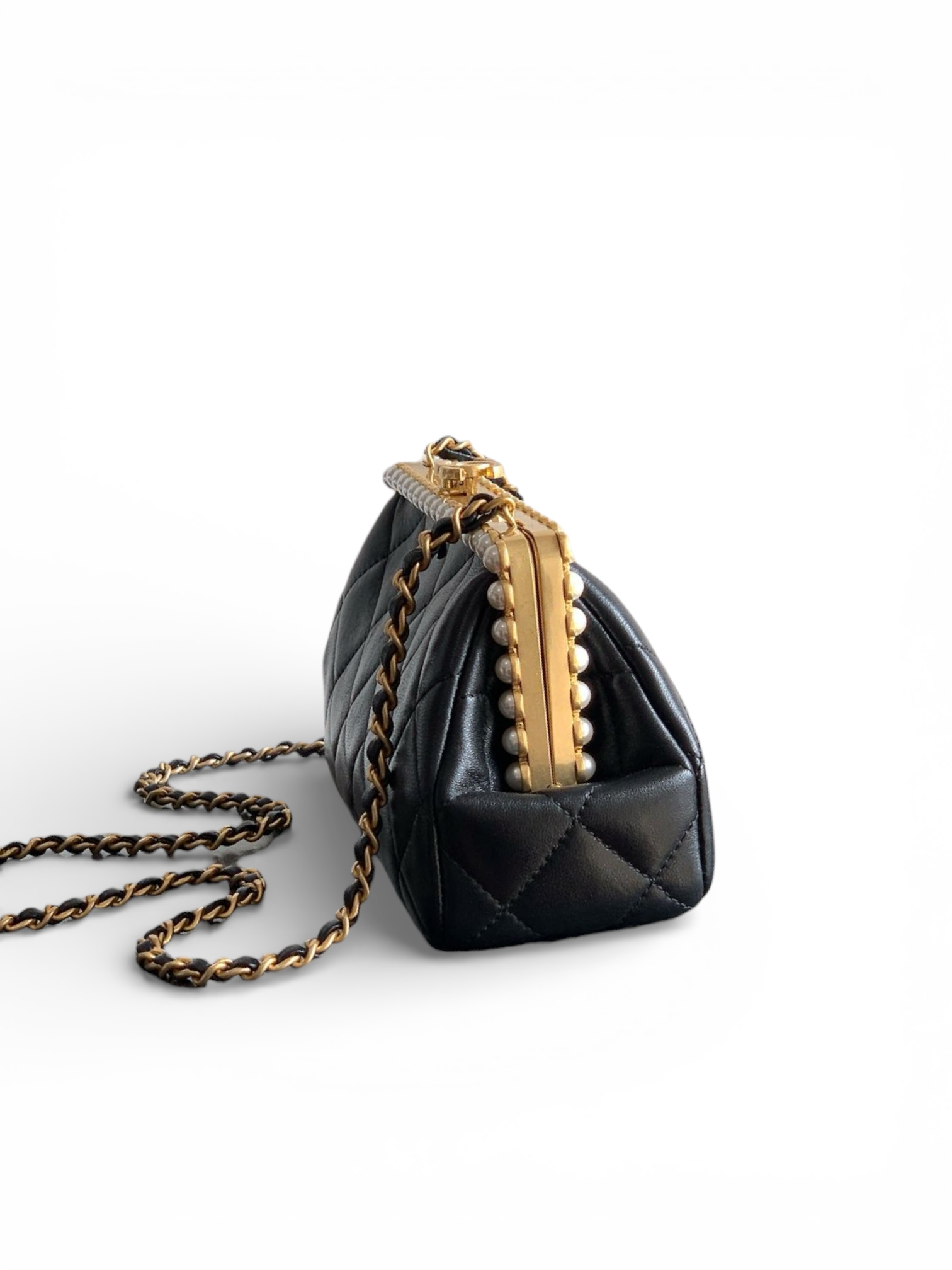 Pearl-Trim Quilted Evening Bag
