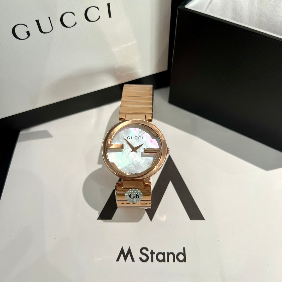 G-Frame Gold Stainless Steel Watch with Mother-of-Pearl Dial – 37mm