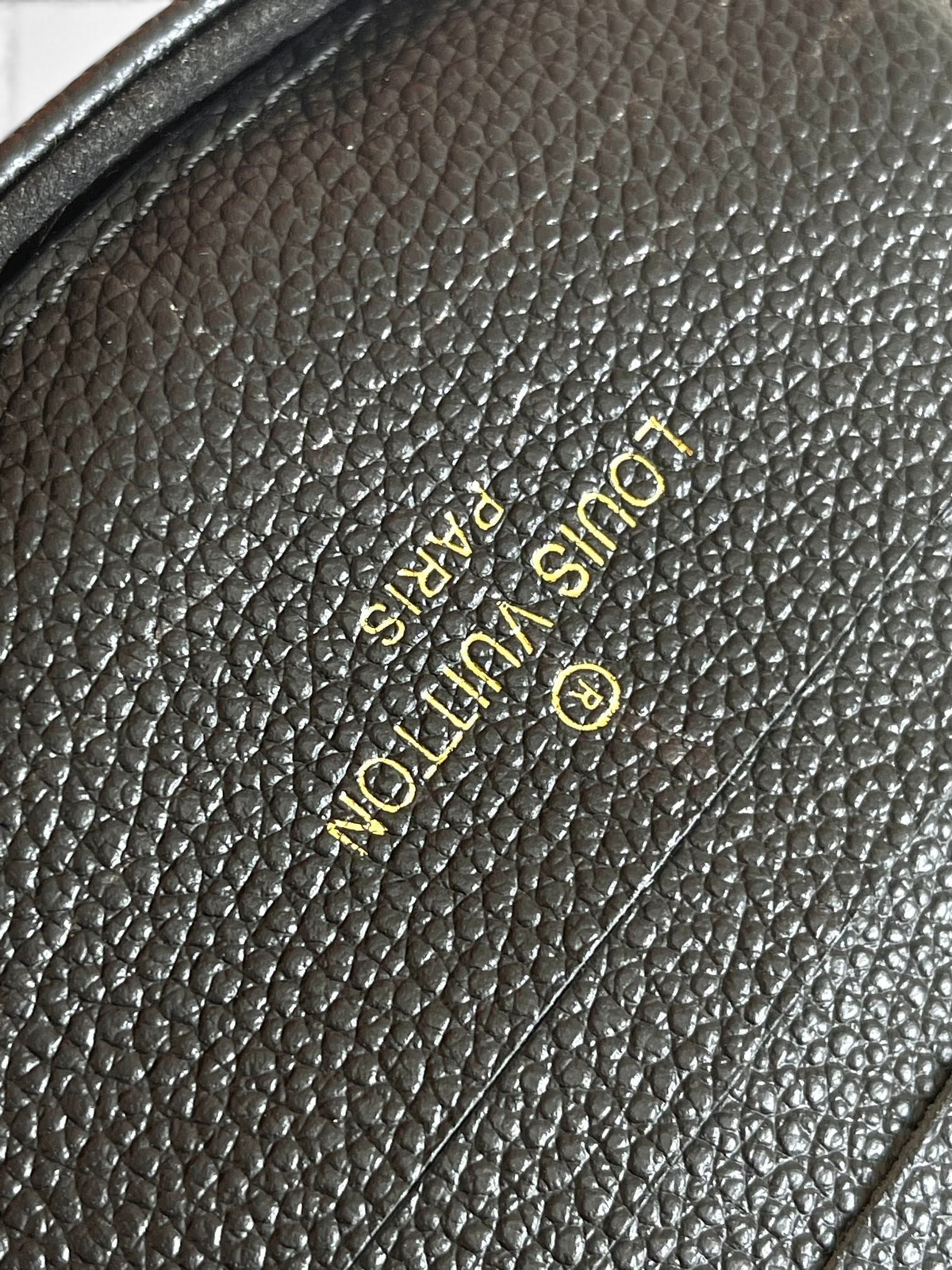 SWORD LUXURY Madeleine Nano çanta, siyah Monogram kabartmalı deri dokusu ve altın rengi Louis Vuitton logosu detayı.