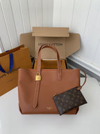 Calfskin Leather Tote Bag with Monogram Pouch