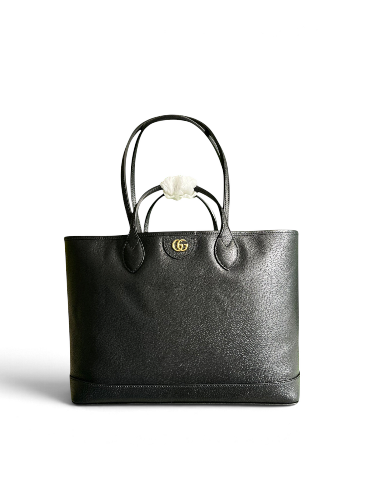 SWORD LUXURY siyah deri Ophidia tarzı tote çanta, altın rengi GG amblemi ve çift saplı yapısal tasarım