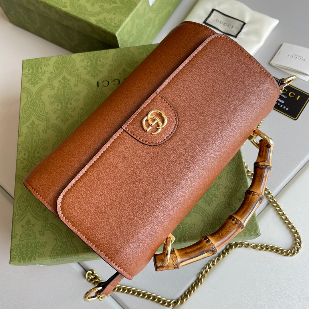 Bamboo Handle Leather Wallet with Chain