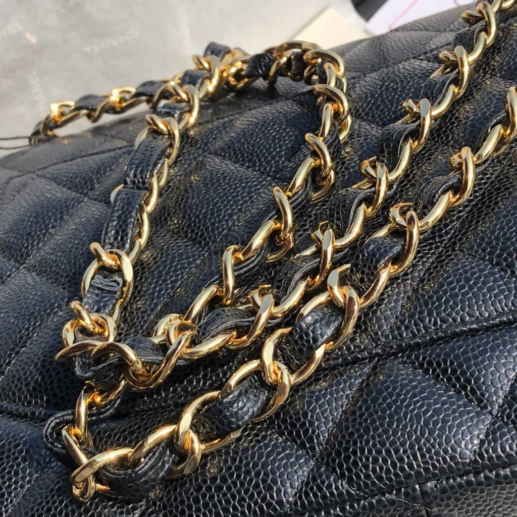 3.55 Large Caviar Leather Classic Double Flap Bag - Gold hardware