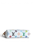 SWORD LUXURY beyaz zemin üzerine renkli LV monogram desenli, fermuarlı, şık ve kompakt tasarım kozmetik çantası.