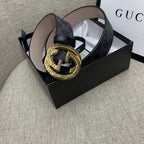 Monogram Canvas Belt with Gold-Tone Interlocking GG Buckle