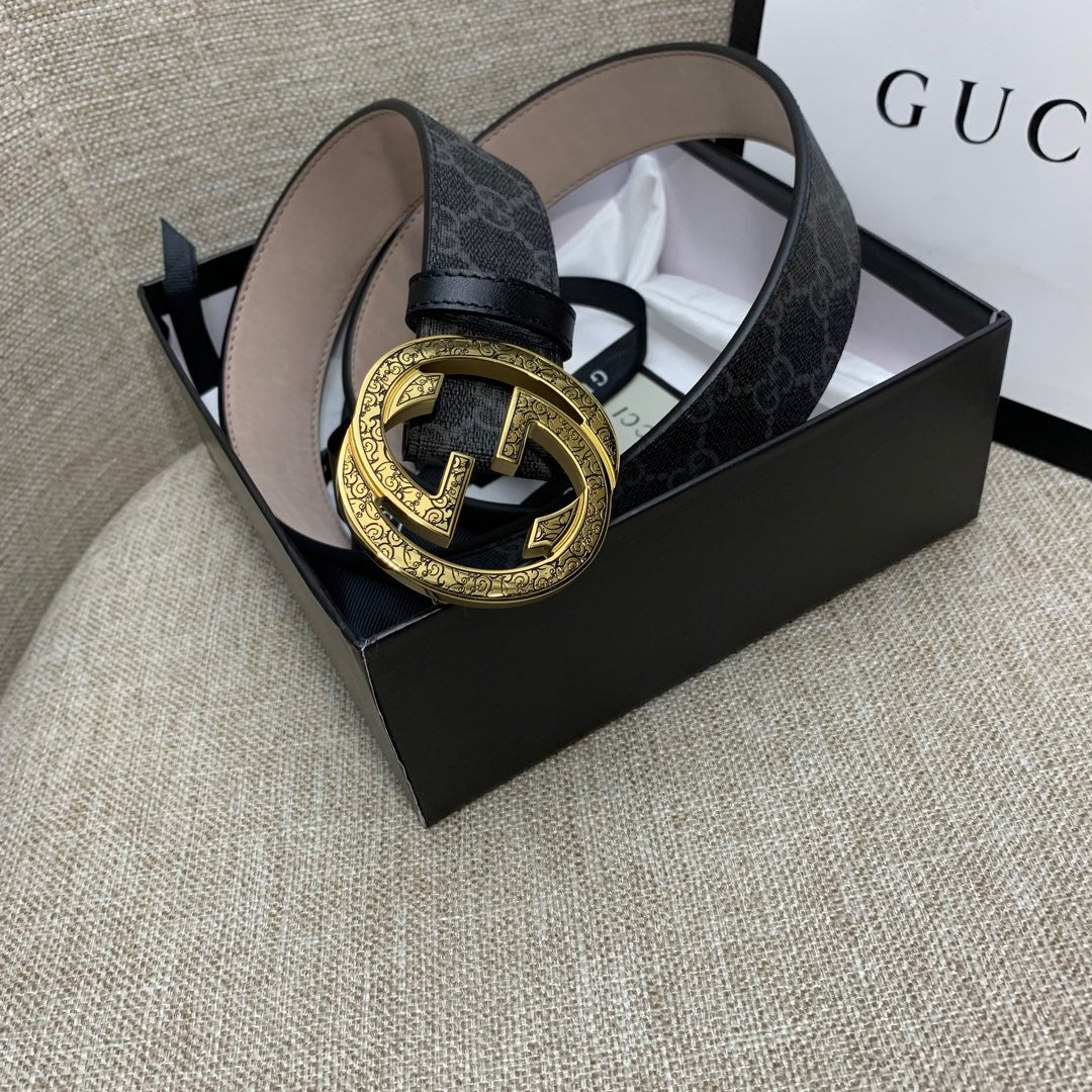 Monogram Canvas Belt with Gold-Tone Interlocking GG Buckle