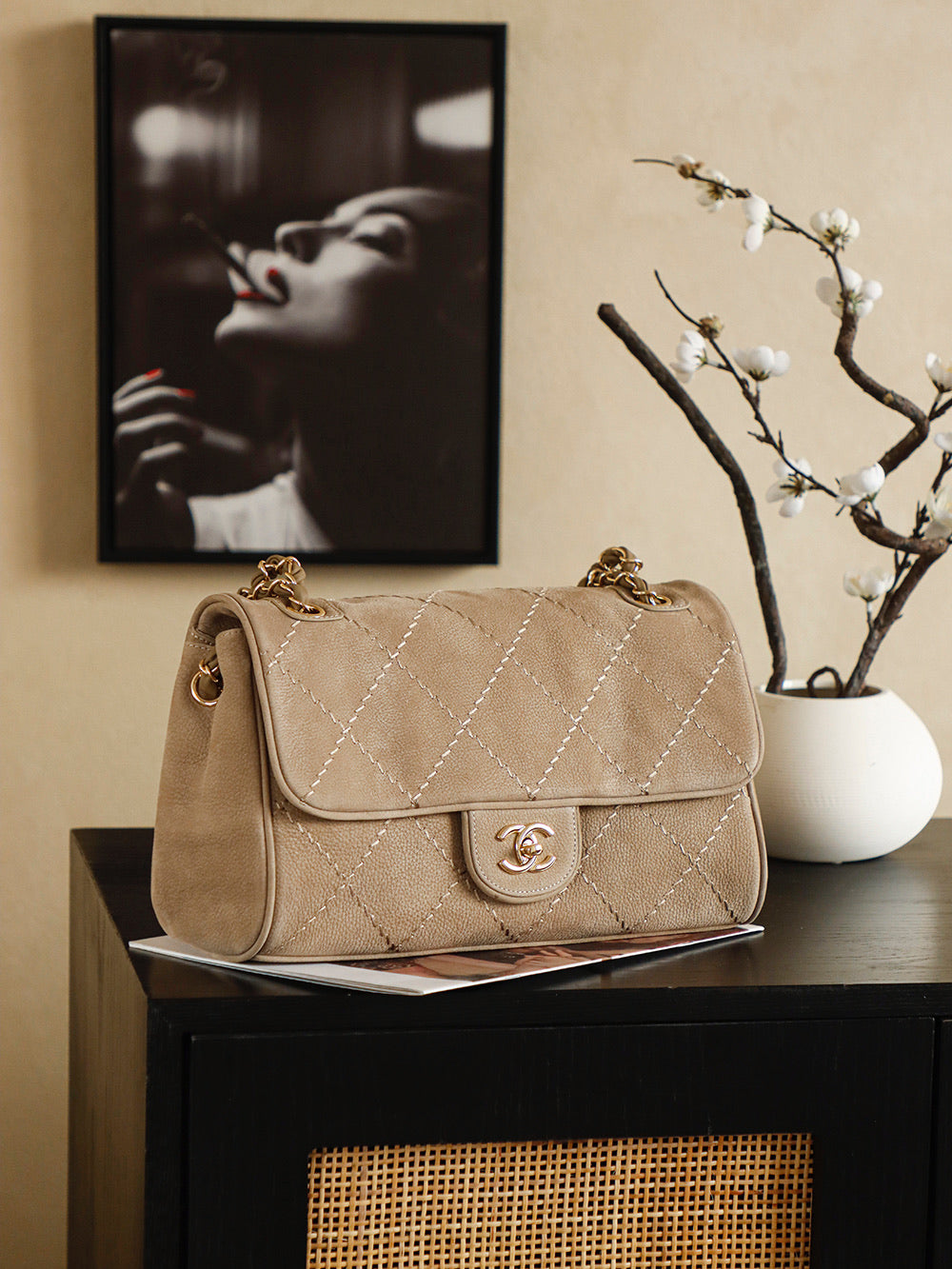 Suede Quilted Chain Underarm Bag