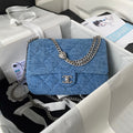 Embroidered Blue Flap Bag