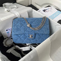 Denim Flap Bag with Silver-Tone Chain